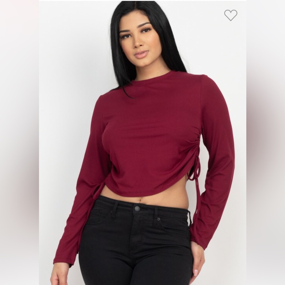 Cranberry Adjustable Ribbed Ruch Top